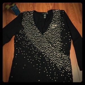 Cable & gauge sequin v-neck sweater